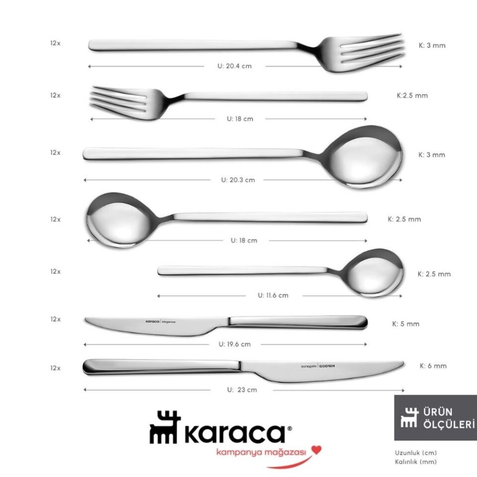 Karaca  Elegance Gale Platin 12 Kişilik 84 Parça Çatal Kaşık Bıçak Takımı