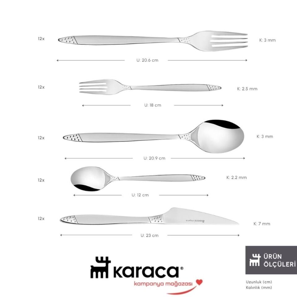Karaca  Elegance Holey Platin 12 Kişilik 84 Parça Çatal Kaşık Bıçak Takımı