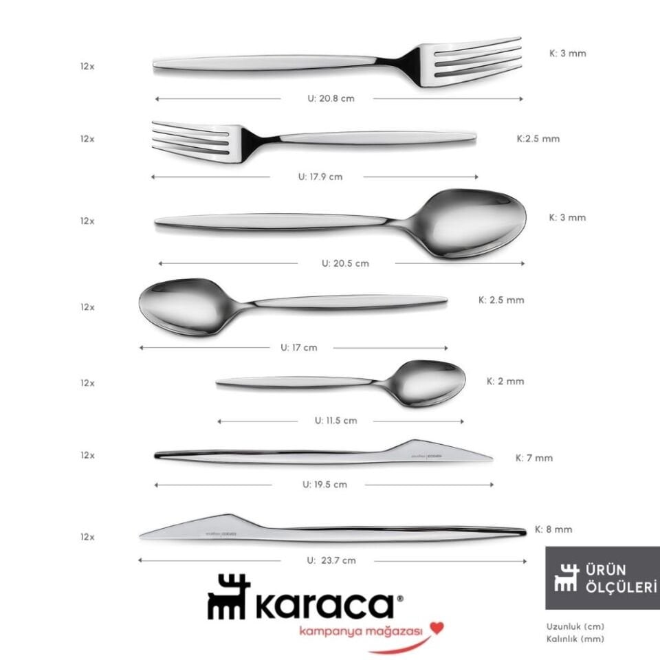 Karaca  Elegance New Thor V2 Platin 12 Kişilik 84 Parça Çatal Kaşık Bıçak Takımı