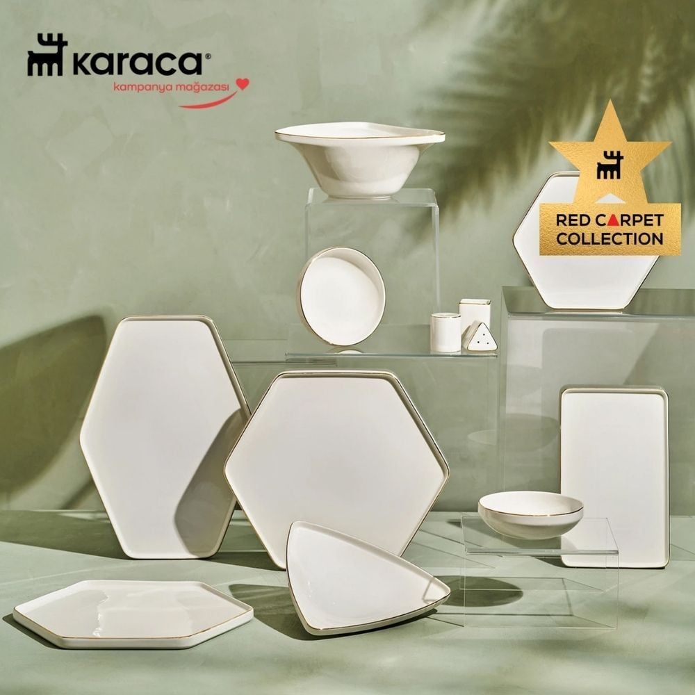 Karaca Red Carpet Collection Stream Bone Geo 59 Parça 12 Kişilik Yemek Takımı Gold