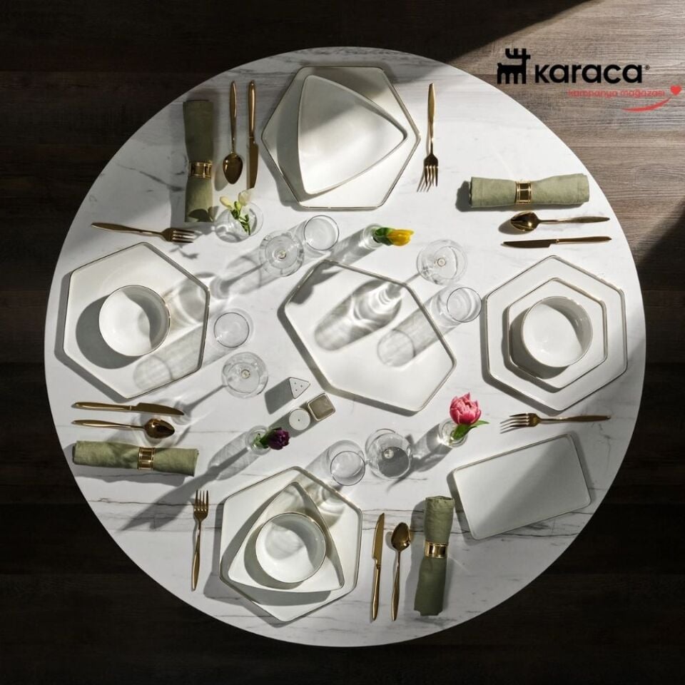 Karaca  Red Carpet Collection Stream Bone Geo 59 Parça 12 Kişilik Yemek Takımı Gold