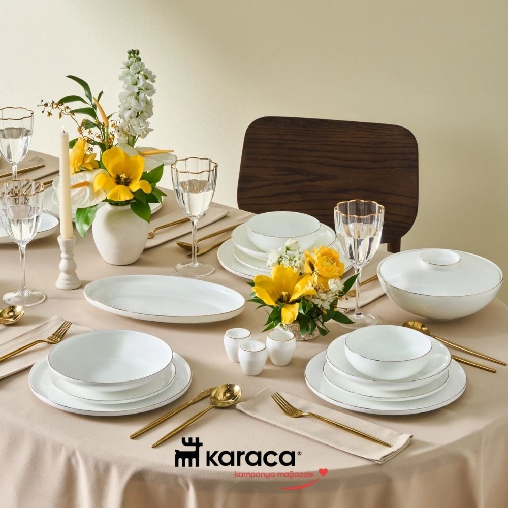 Karaca  Fine Bone Meridian 55 Parça 12 Kişilik Yemek Takımı Gold