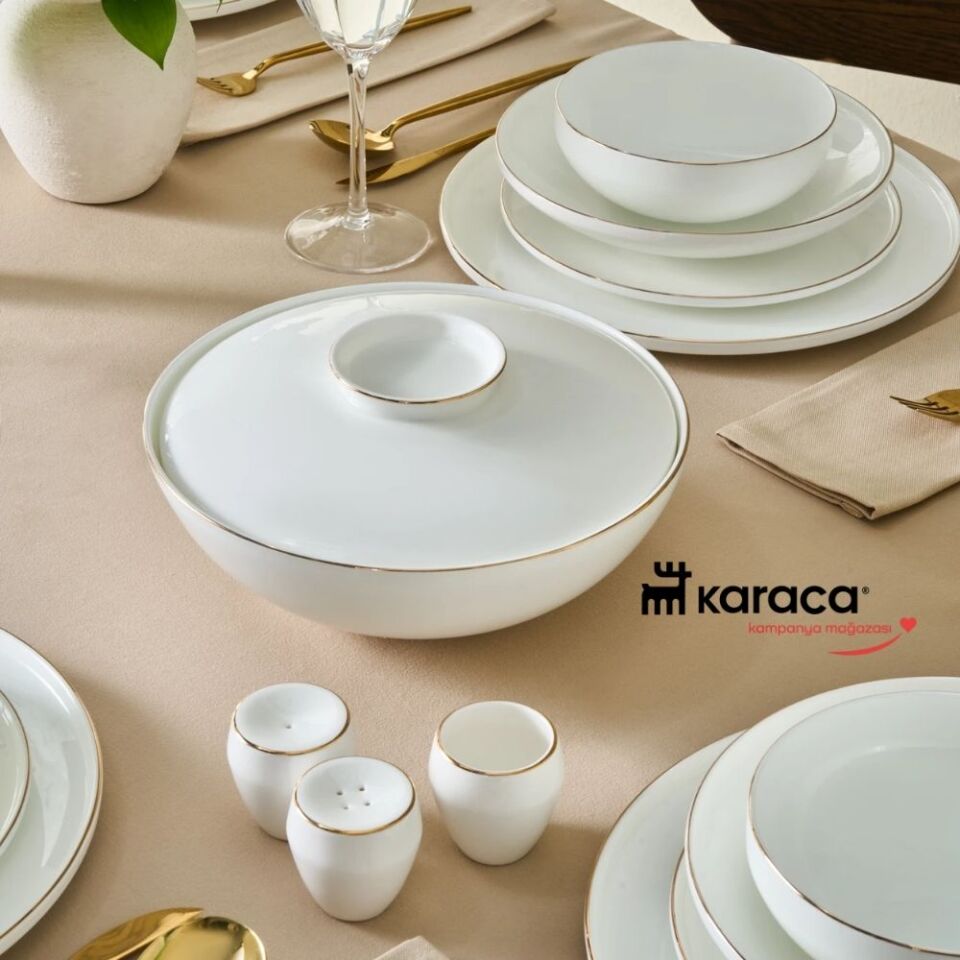 Karaca  Fine Bone Meridian 55 Parça 12 Kişilik Yemek Takımı Gold