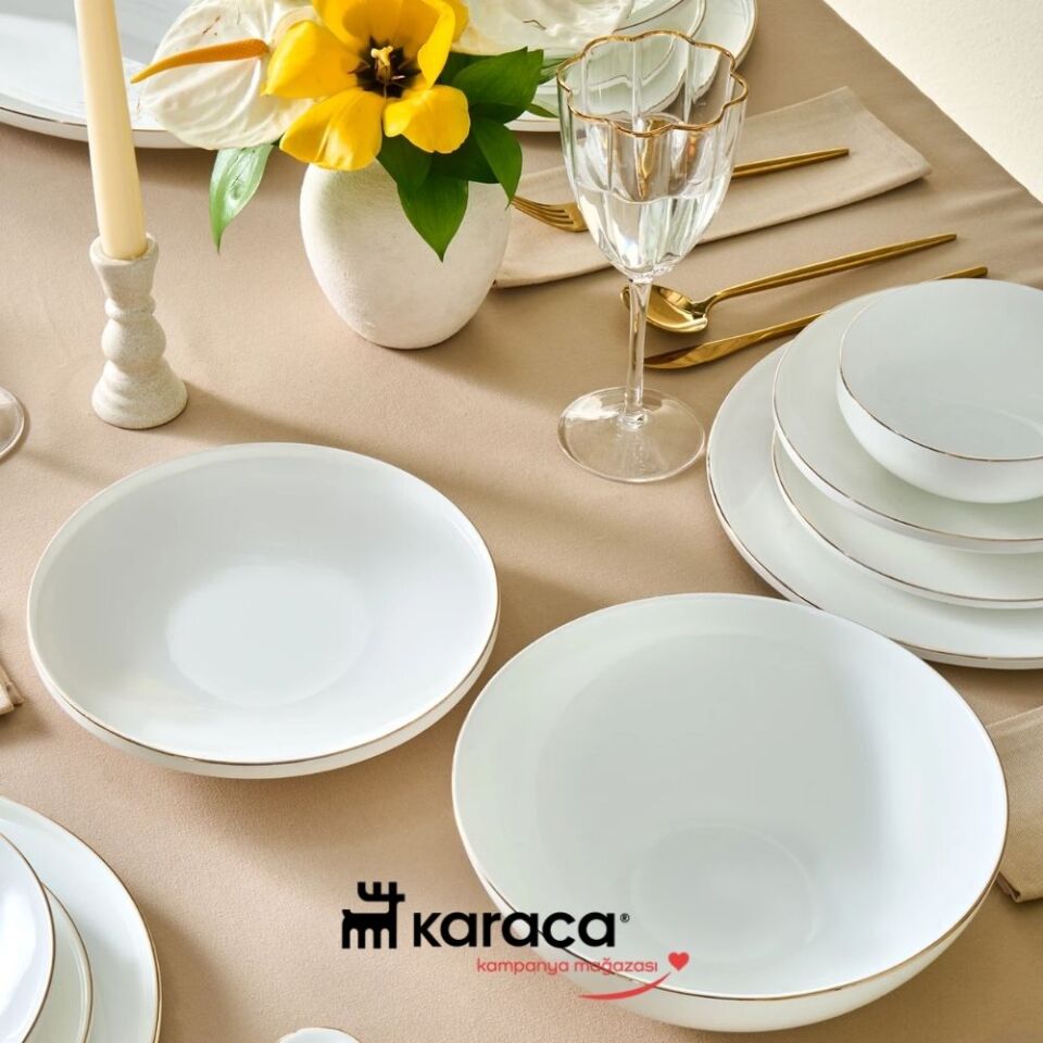 Karaca  Fine Bone Meridian 55 Parça 12 Kişilik Yemek Takımı Gold
