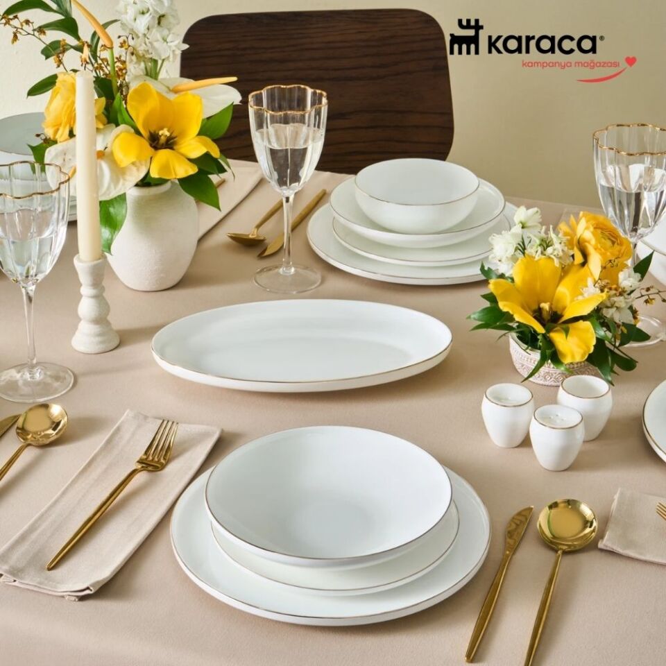 Karaca  Fine Bone Meridian 55 Parça 12 Kişilik Yemek Takımı Gold