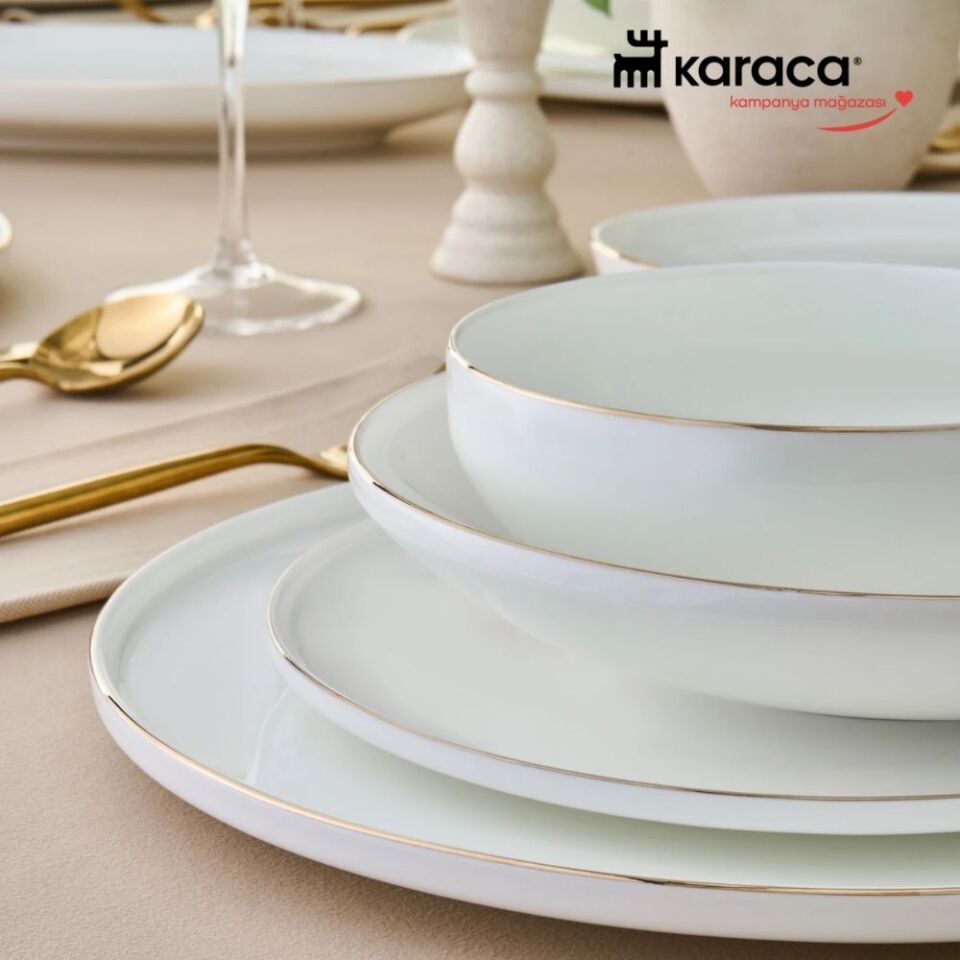 Karaca  Fine Bone Meridian 55 Parça 12 Kişilik Yemek Takımı Gold