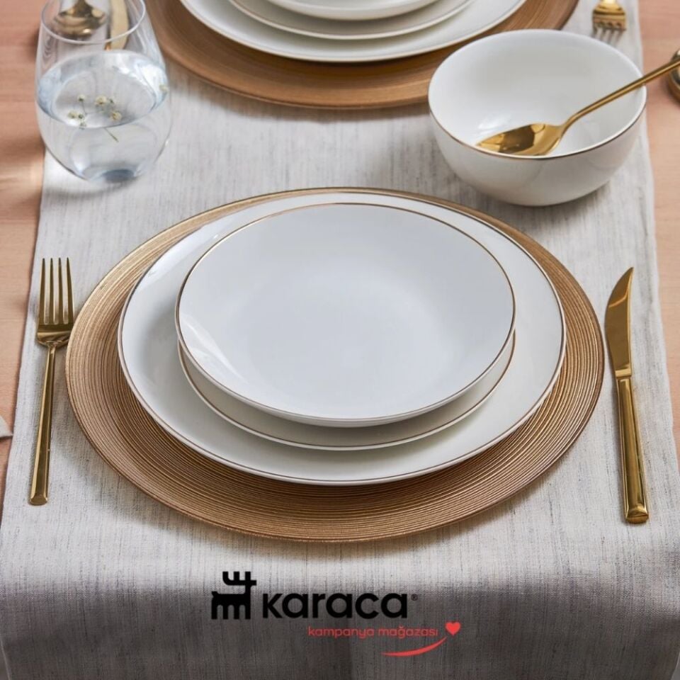Karaca  Elegance Bone Floda 53 Parça 12 Kişilik Yemek Takımı Gold