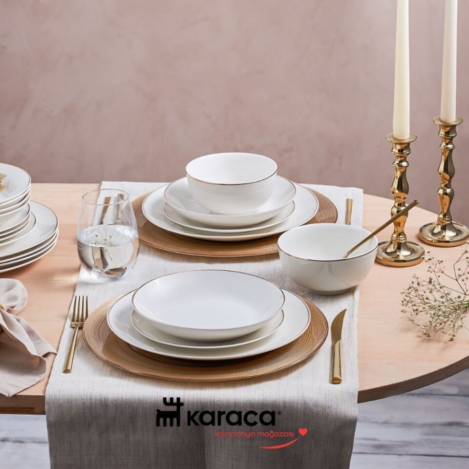 Karaca  Elegance Bone Floda 53 Parça 12 Kişilik Yemek Takımı Gold