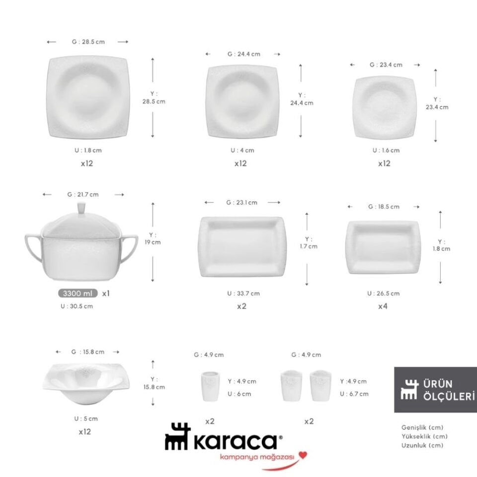 Karaca Fine Pearl Helen 62 Parça 12 Kişilik Yemek Takımı