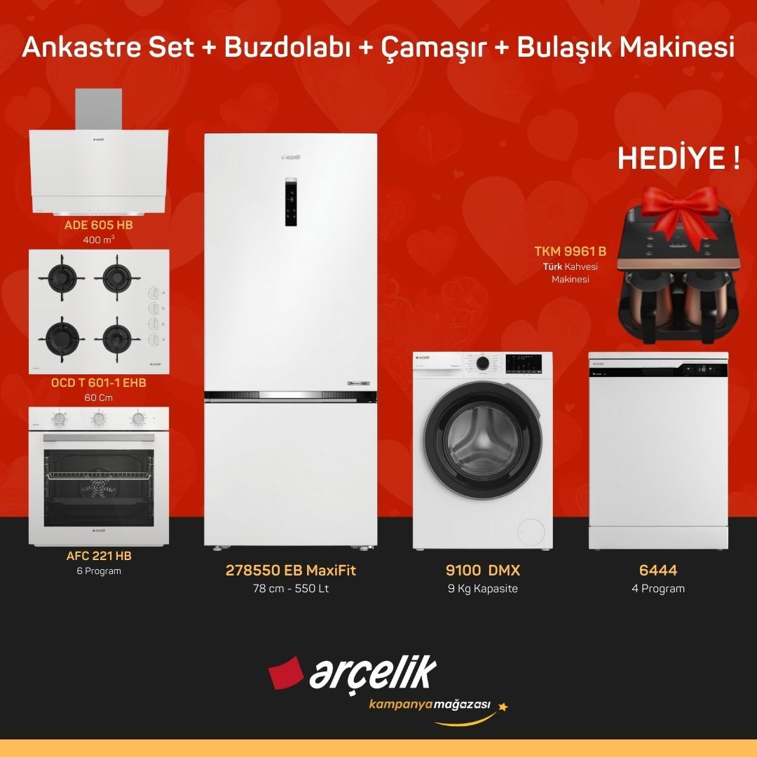 ARÇELİK 6'lı Çeyiz Paketi ( 278550 EB MaxiFit - 9100 DMX - 6444 - ADE 605 HB - AFC 221 HB - OCD T 601-1 EHB - TKM 9961 B )