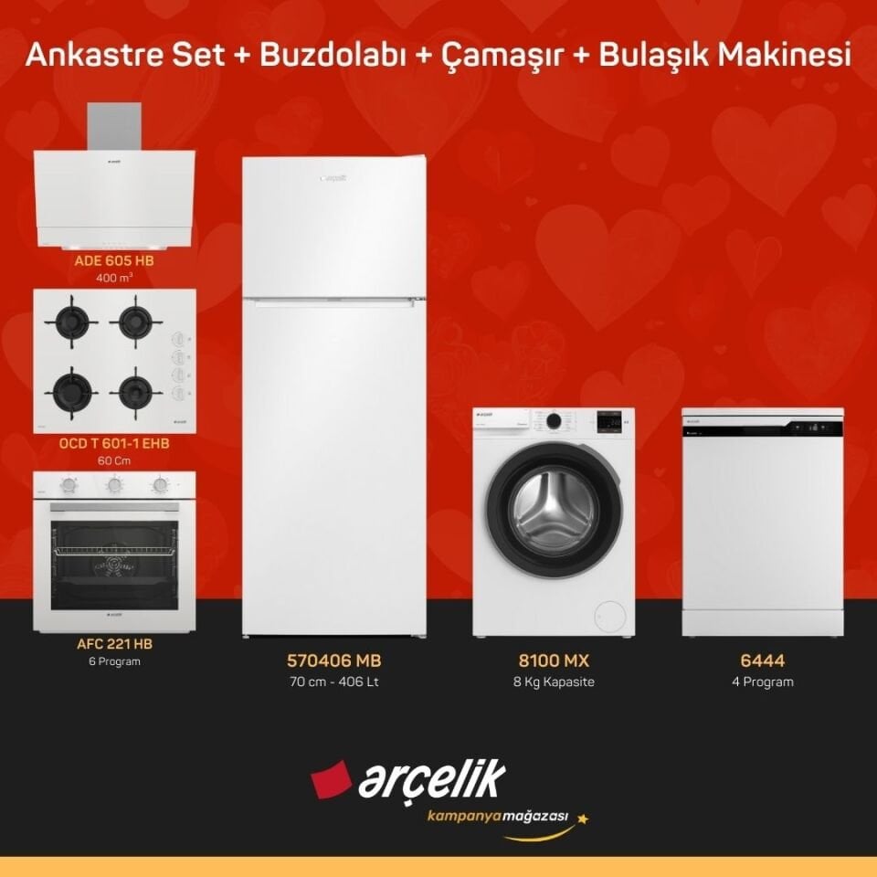 ARÇELİK 6'lı Çeyiz Paketi ( 570406 MB - 8100 MX - 6444 - ADE 605 HB - AFC 221 HB - OCD T 601-1 EHB )