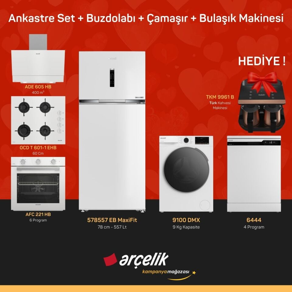 ARÇELİK  6'lı Çeyiz Paketi ( 578557 EB MaxiFit - 9100 DMX - 6444 - ADE 605 HB - AFC 221 HB - OCD T 601-1 EHB - TKM 9961 B )