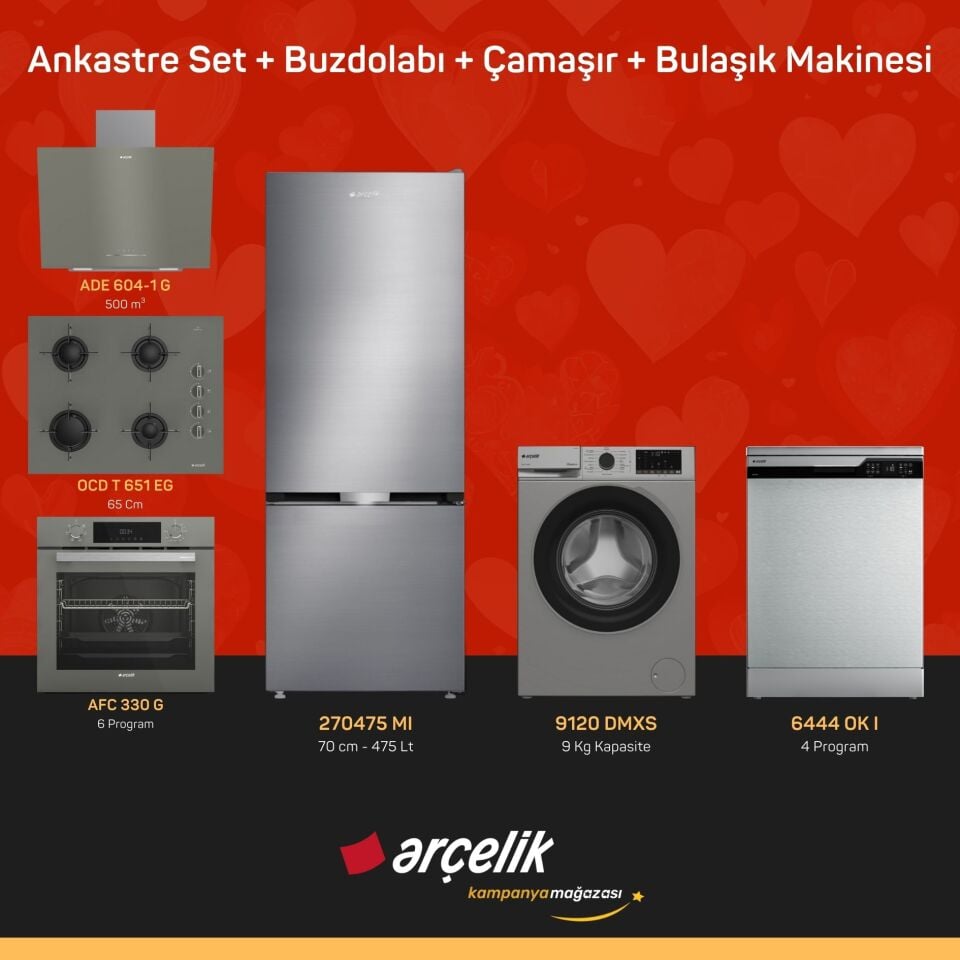 ARÇELİK 6'lı Çeyiz Paketi ( 270475 MI - 9120 DMXS - 6444 OK I - ADE 604-1 G - AFC 330 G - OCD T 651 EG )