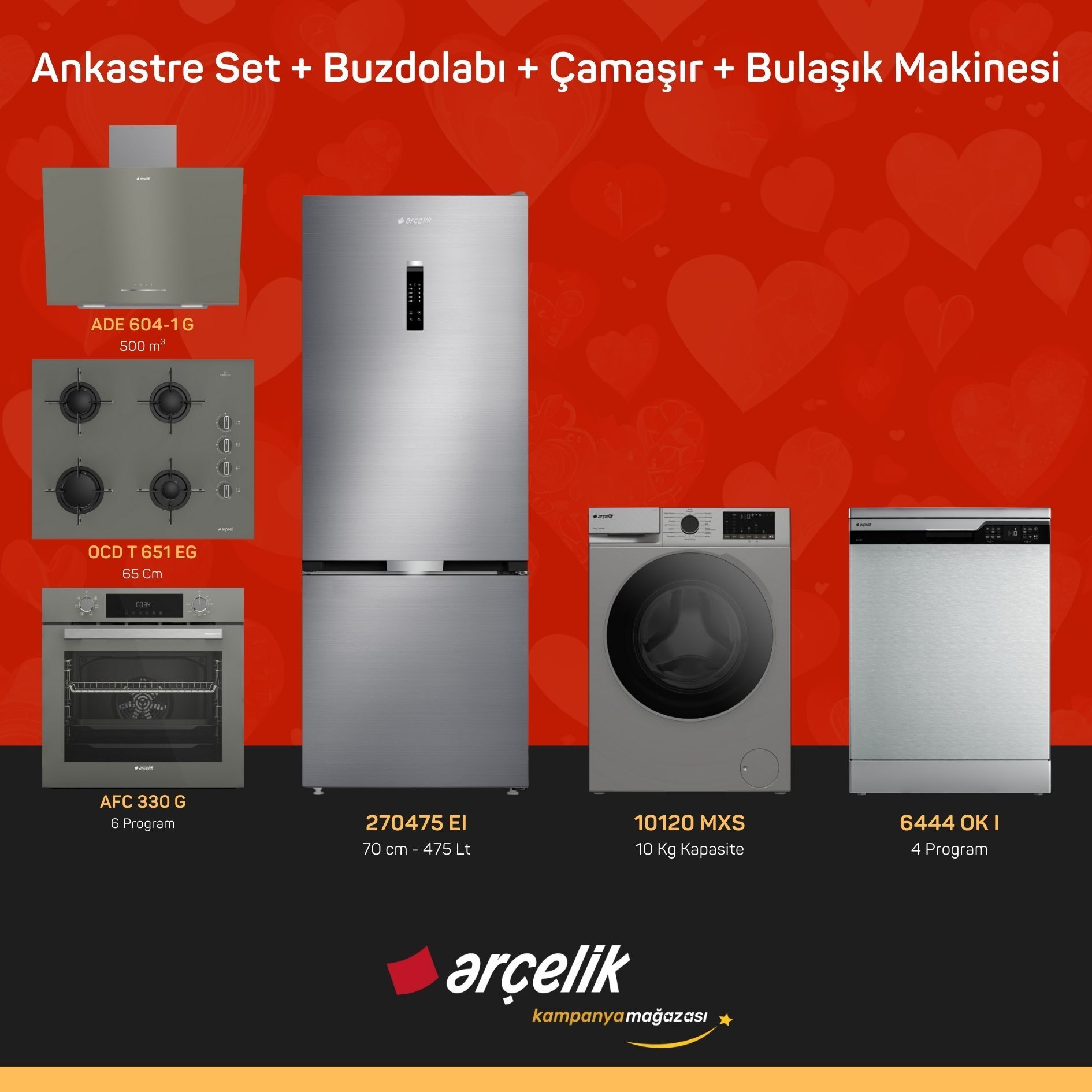 ARÇELİK 6'lı Çeyiz Paketi ( 270475 EI - 10120 MXS - 6444 OK I - ADE 604-1 G - AFC 330 G - OCD T 651 EG )