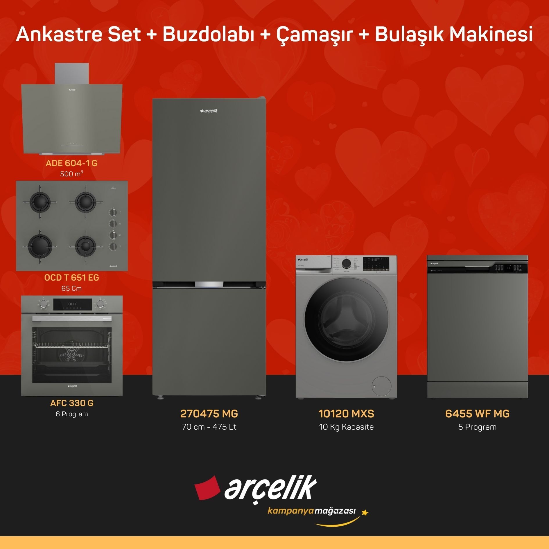 ARÇELİK 6'lı Çeyiz Paketi ( 270475 MG - 10120 MXS - 6455 WF MG - ADE 604-1 G - AFC 330 G - OCD T 651 EG )