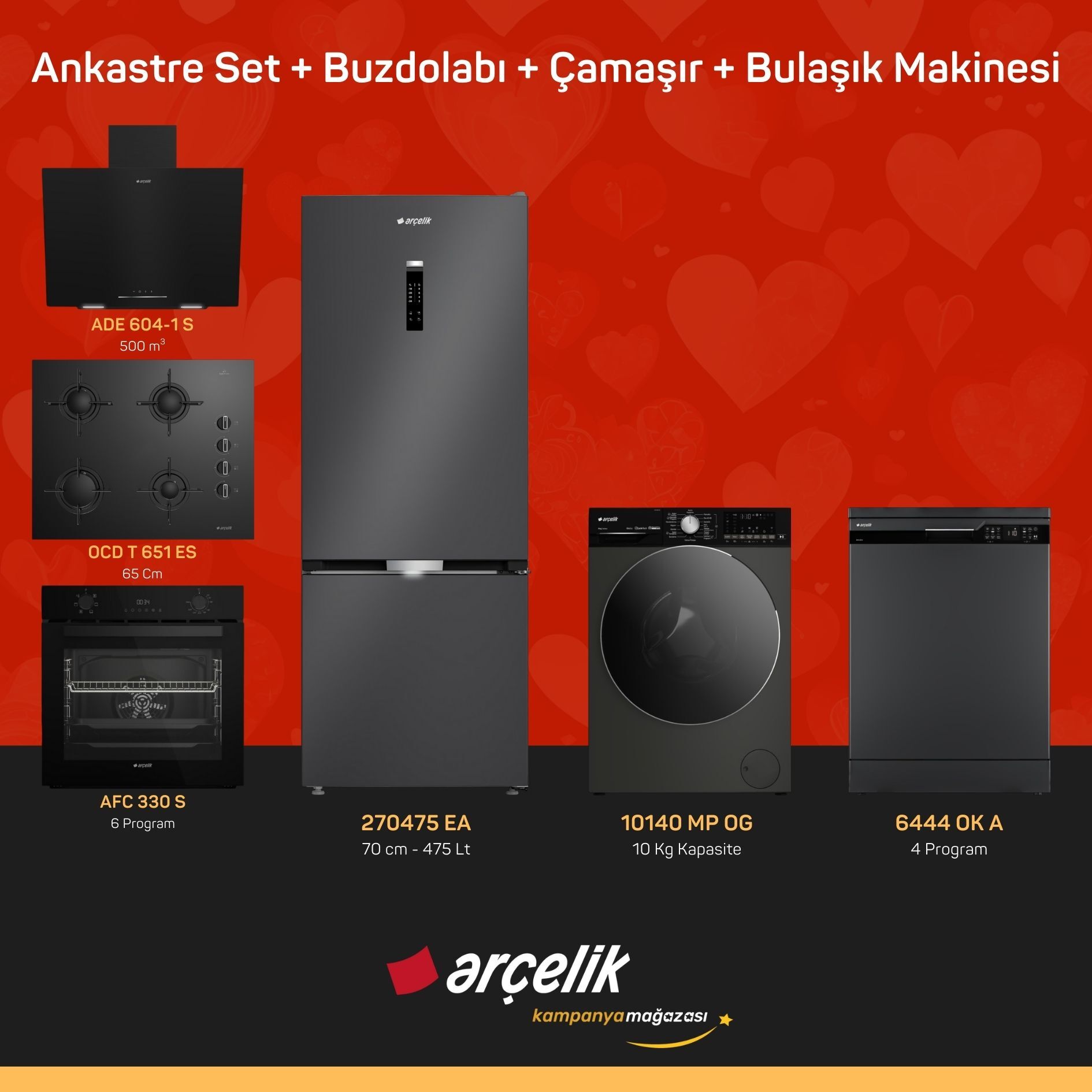 ARÇELİK 6'lı Çeyiz Paketi ( 270475 EA - 10140 MP OG - 6444 OK A - ADE 604-1 S - AFC 330 S - OCD T 651 ES )