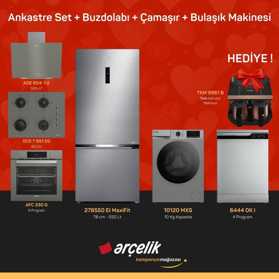 ARÇELİK 6'lı Çeyiz Paketi ( 278550 EI MaxiFit - 10120 MXS - 6444 OK I - ADE 604-1 G - AFC 330 G - OCD T 651 EG - TKM 9961 B )
