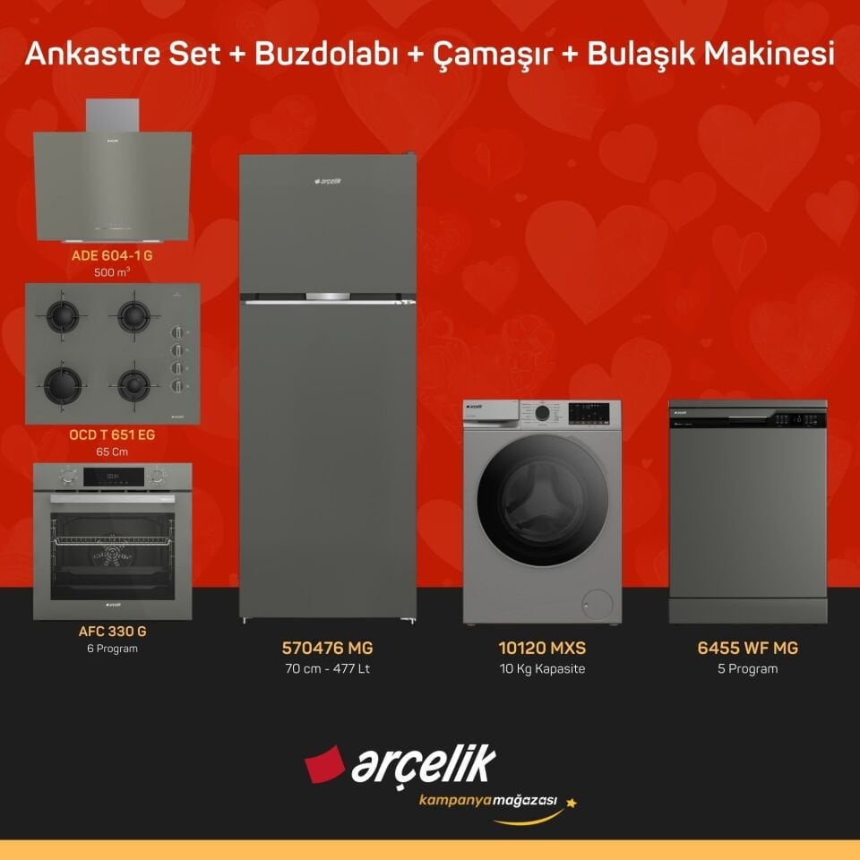 ARÇELİK 6'lı Çeyiz Paketi ( 570476 MG - 10120 MXS - 6455 WF MG - ADE 604-1 G - AFC 330 G - OCD T 651 EG )