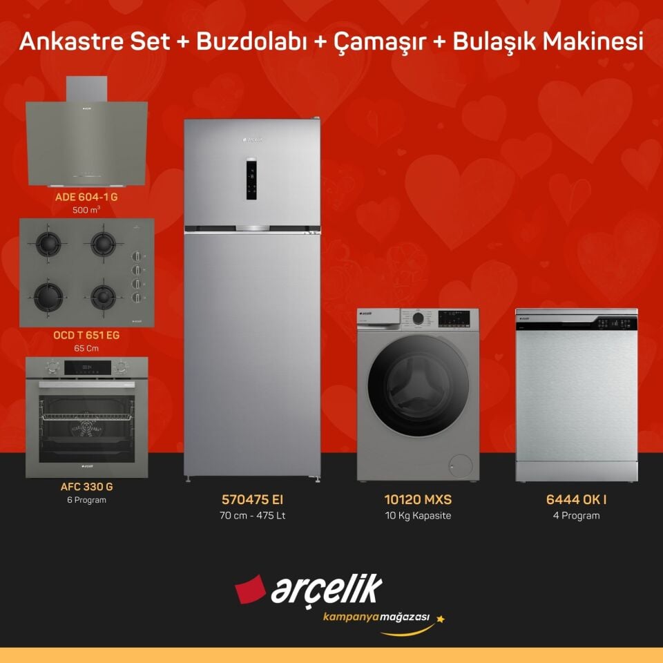 ARÇELİK 6'lı Çeyiz Paketi ( 570475 EI - 10120 MXS - 6444 OK I - ADE 604-1 G - AFC 330 G - OCD T 651 EG )