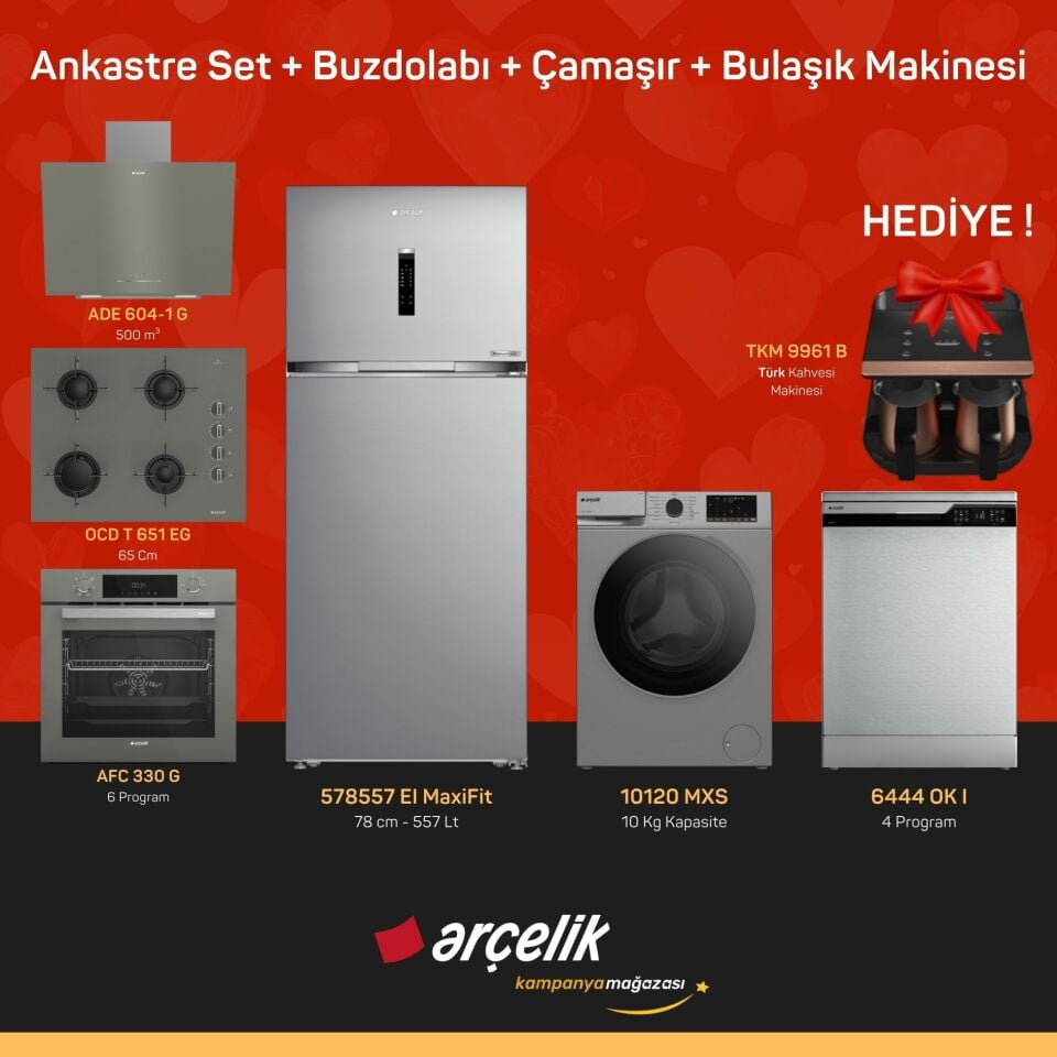 ARÇELİK 6'lı Çeyiz Paketi ( 578557 EI MaxiFit - 10120 MXS - 6444 OK I - ADE 604-1 G - AFC 330 G - OCD T 651 EG - TKM 9961 B )