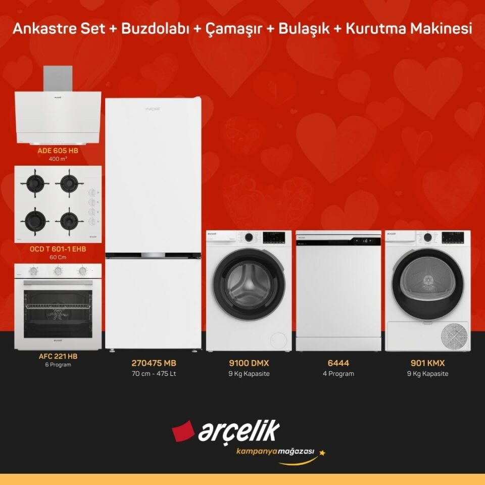 ARÇELİK 7'li Çeyiz Paketi ( 270475 MB - 9100 DMX - 6444 - 901 KMX - ADE 605 HB - AFC 221 HB - OCD T 601-1 EHB )