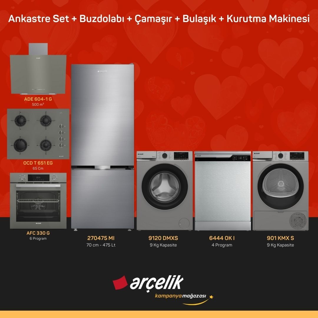 ARÇELİK 7'li Çeyiz Paketi ( 270475 MI - 9120 DMXS - 6444 OK I - 901 KMX S - ADE 604-1 G - AFC 330 G - OCD T 651 EG )