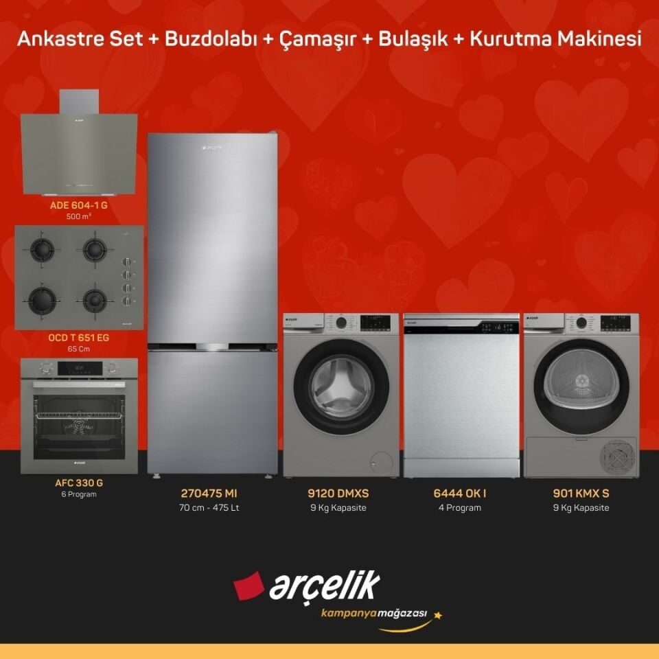 ARÇELİK 7'li Çeyiz Paketi ( 270475 MI - 9120 DMXS - 6444 OK I - 901 KMX S - ADE 604-1 G - AFC 330 G - OCD T 651 EG )