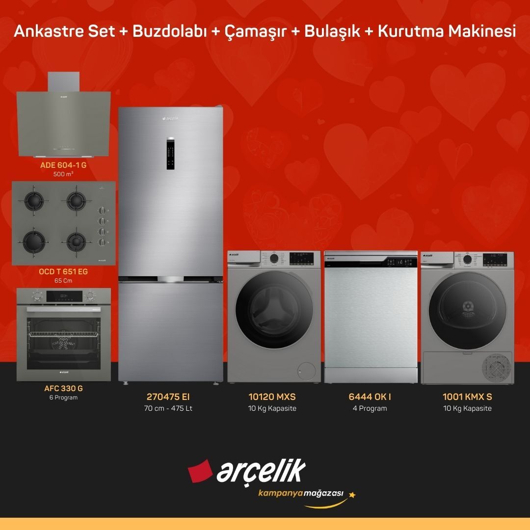 ARÇELİK 7'li Çeyiz Paketi ( 270475 EI - 10120 MXS - 6444 OK I - 1001 KMX S - ADE 604-1 G - AFC 330 G - OCD T 651 EG )