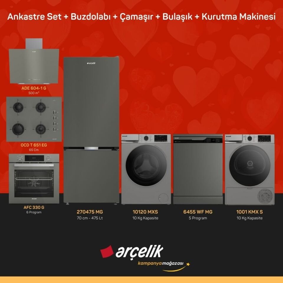 ARÇELİK 7'li Çeyiz Paketi ( 270475 MG - 10120 MXS - 6455 WF MG - 1001 KMX S - ADE 604-1 G - AFC 330 G - OCD T 651 EG )