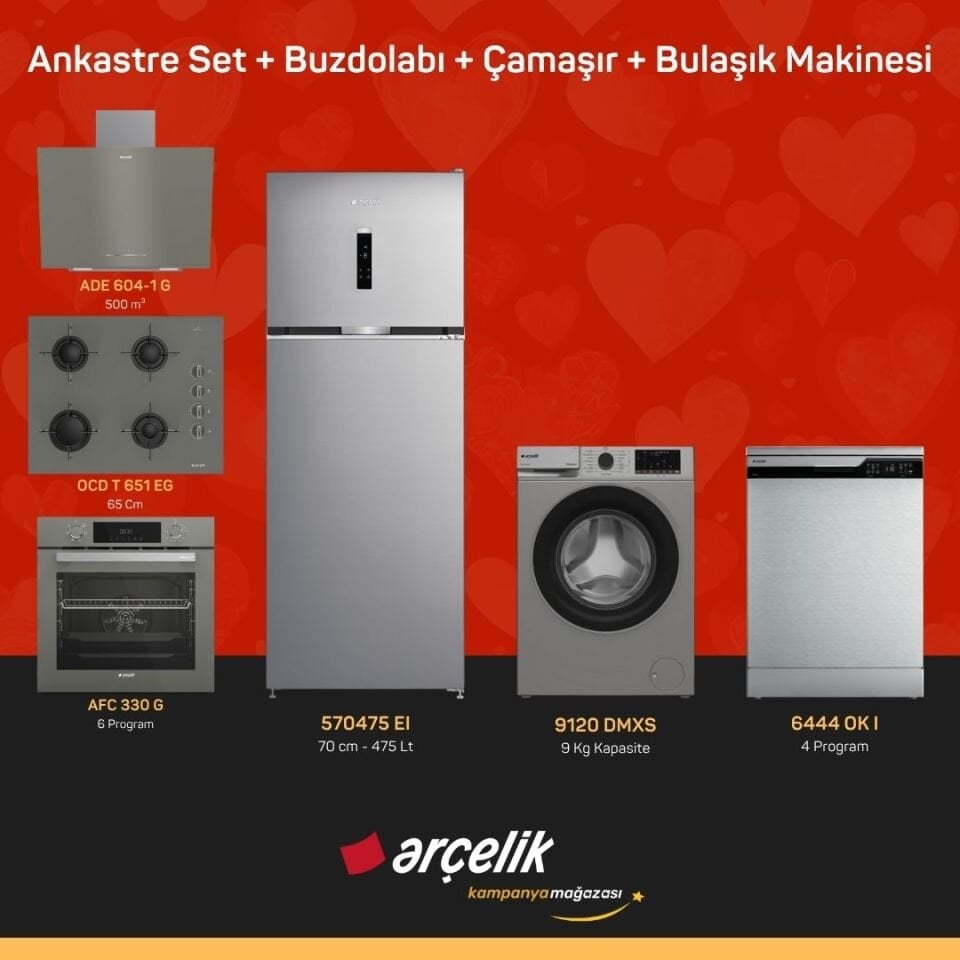 ARÇELİK 6'lı Çeyiz Paketi ( 570475 EI - 9120 DMXS - 6444 OK I - ADE 604-1 G - AFC 330 G - OCD T 651 EG )