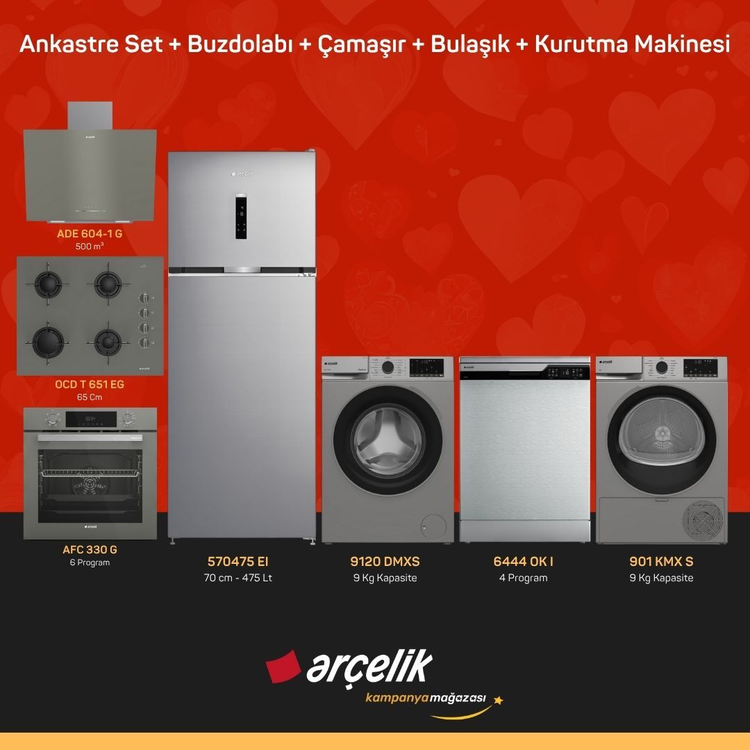 ARÇELİK 7'li Çeyiz Paketi ( 570475 EI - 9120 DMXS - 6444 OK I - 901 KMX S - ADE 604-1 G - AFC 330 G - OCD T 651 EG )