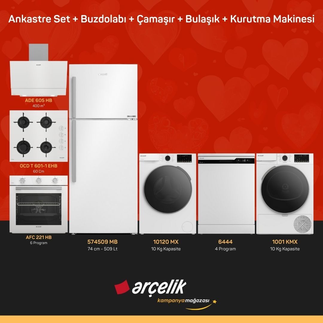 ARÇELİK 7'li Çeyiz Paketi ( 574509 MB - 10120 MX - 6444 - 1001 KMX - ADE 605 HB - AFC 221 HB - OCD T 601-1 EHB )