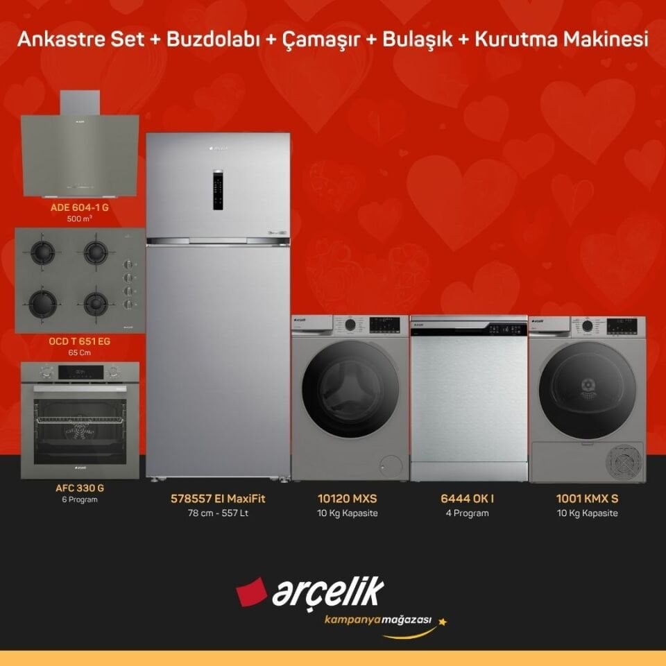 ARÇELİK 7'li Çeyiz Paketi ( 578557 EI MaxiFit - 10120 MXS - 6444 OK I - 1001 KMX S - ADE 604-1 G - AFC 330 G - OCD T 651 EG )