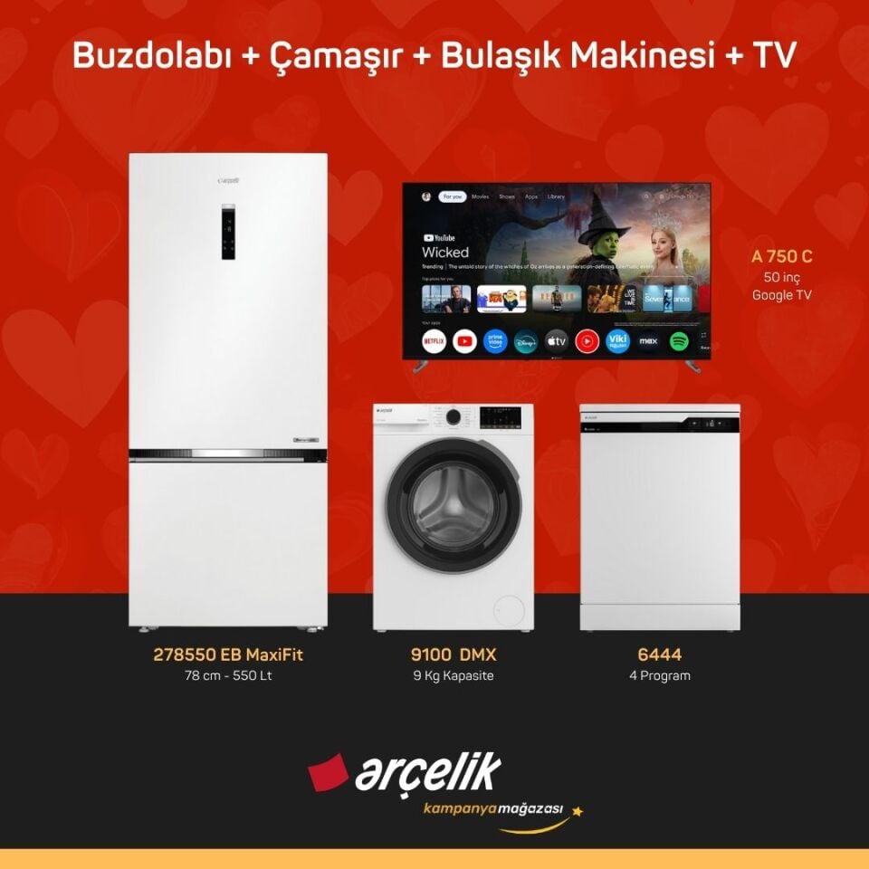 ARÇELİK 4'lü Çeyiz Paketi ( 278550 EB MaxiFit - 9100 DMX - 6444 - A 750 C )