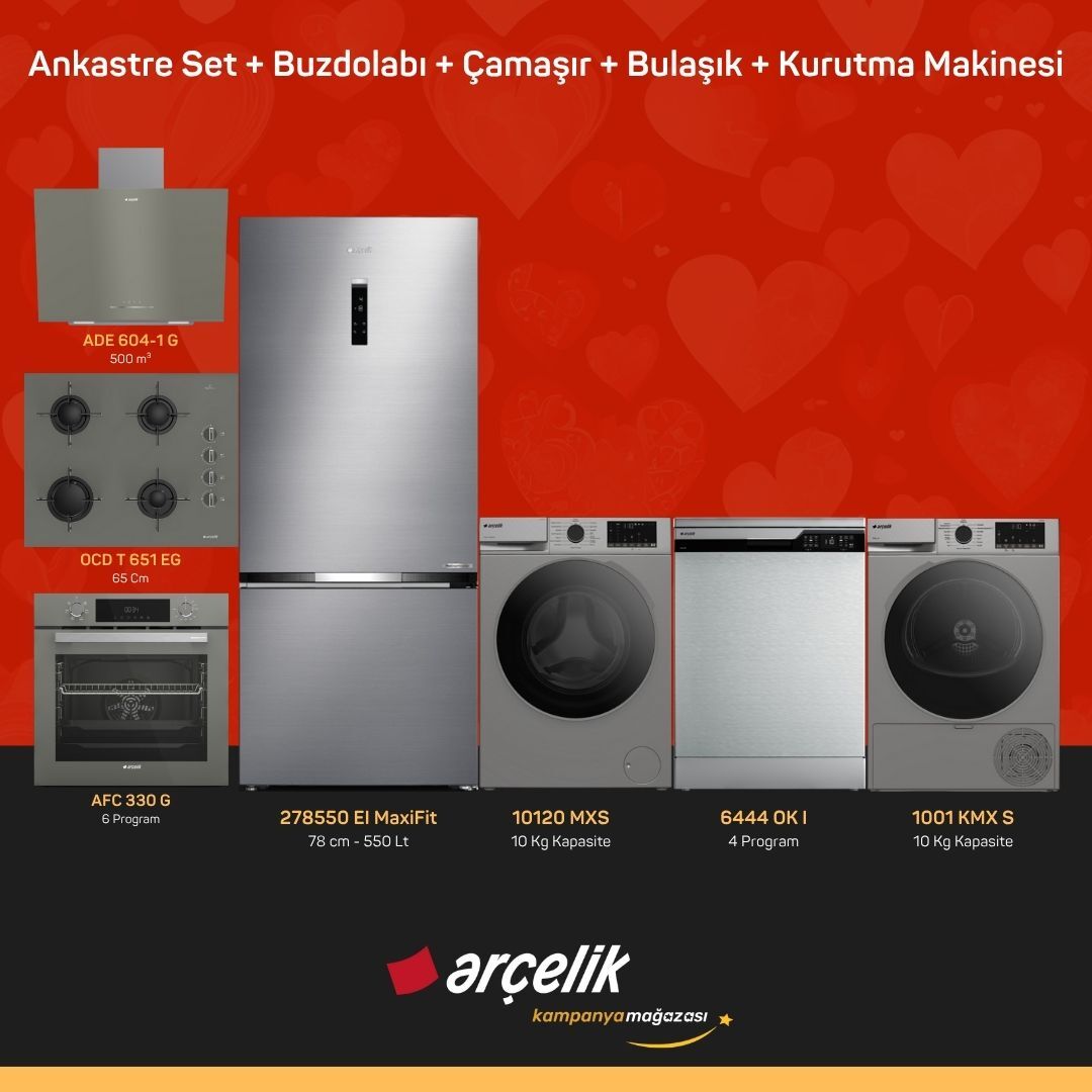 ARÇELİK 7'li Çeyiz Paketi ( 278550 EI MaxiFit - 10120 MXS - 6444 OK I - 1001 KMX S - ADE 604-1 G - AFC 330 G - OCD T 651 EG )