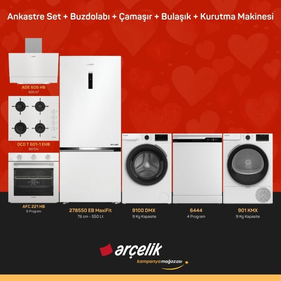 ARÇELİK 7'li Çeyiz Paketi ( 278550 EB MaxiFit - 9100 DMX - 6444 - 901 KMX - ADE 605 HB - AFC 221 HB - OCD T 601-1 EHB )