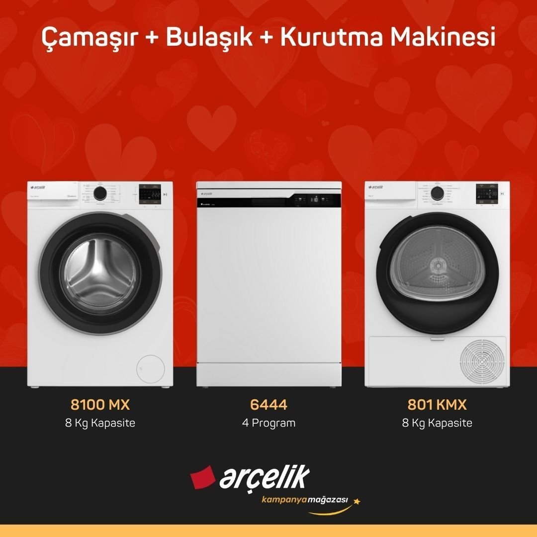 ARÇELİK 8100 MX Çamaşır Makinesi - 6444 Bulaşık Makinesi - 801 KMX Kurutma Makinesi