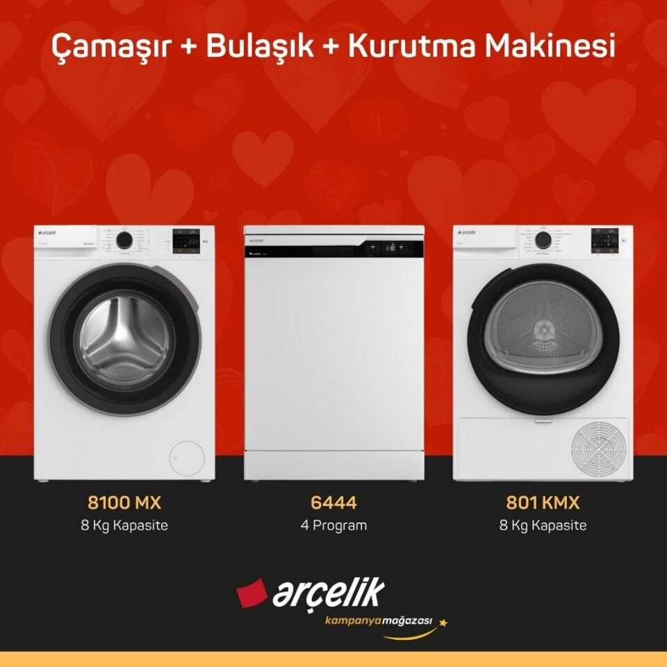 ARÇELİK 8100 MX Çamaşır Makinesi - 6444 Bulaşık Makinesi - 801 KMX Kurutma Makinesi