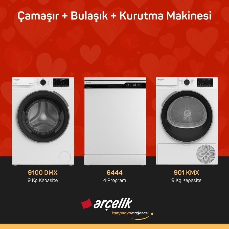 ARÇELİK 9100 DMX Çamaşır Makinesi - 6444 Bulaşık Makinesi - 901 KMX Kurutma Makinesi