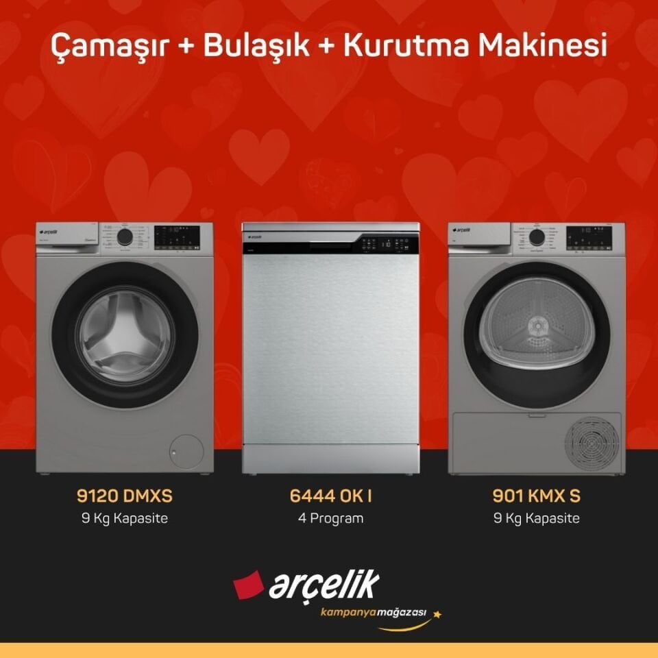 ARÇELİK 9120 DMXS Çamaşır Makinesi - 6444 OK I Bulaşık Makinesi - 901 KMX S Kurutma Makinesi