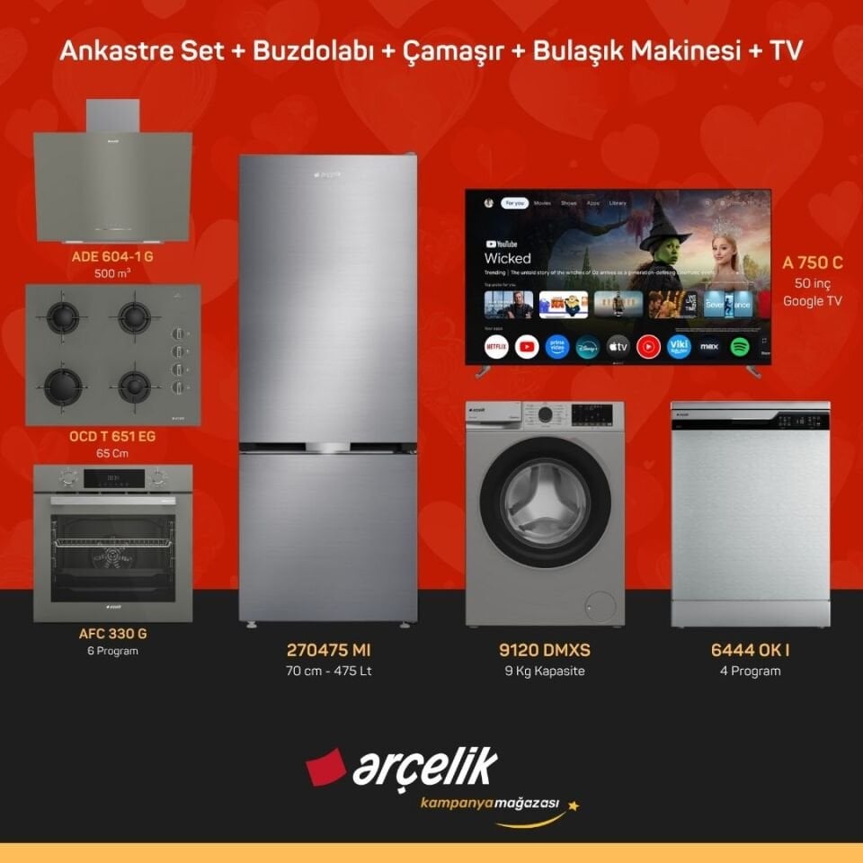 ARÇELİK 7'li Çeyiz Paketi ( 270475 MI - 9120 DMXS - 6444 OK I - A 750 C - ADE 604-1 G - AFC 330 G - OCD T 651 EG )