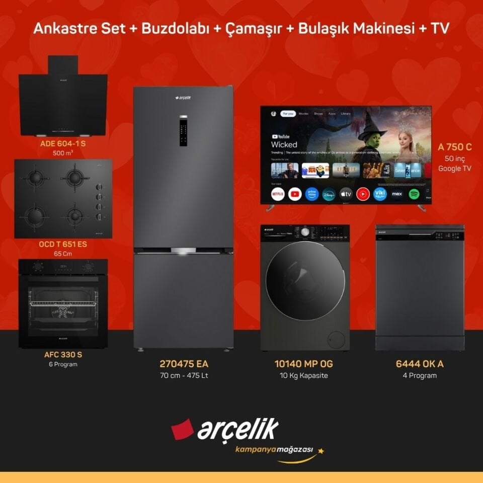 ARÇELİK 7'li Çeyiz Paketi ( 270475 EA - 10140 MP OG - 6444 OK A - A 750 C - ADE 604-1 S - AFC 330 S - OCD T 651 ES )