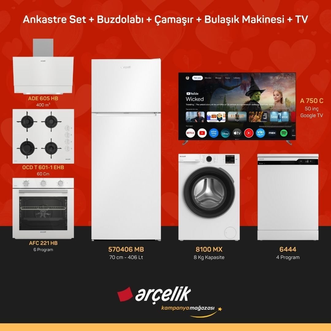 ARÇELİK 7'li Çeyiz Paketi ( 570406 MB - 8100 MX - 6444 - A 750 C - ADE 605 HB - AFC 221 HB - OCD T 601-1 EHB )