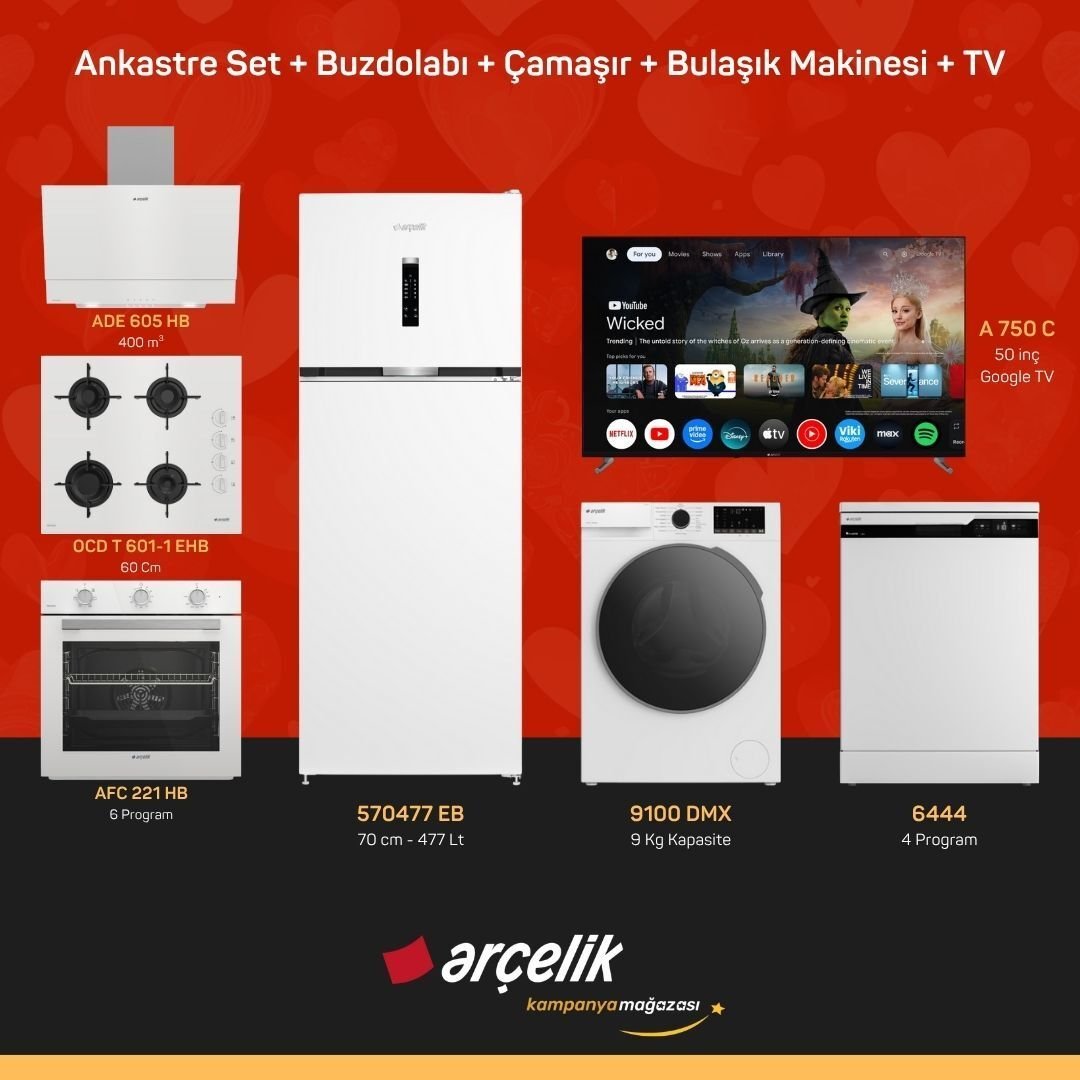 ARÇELİK 7'li Çeyiz Paketi ( 570477 EB - 9100 DMX - 6444 - A 750 C - ADE 605 HB - AFC 221 HB - OCD T 601-1 EHB )