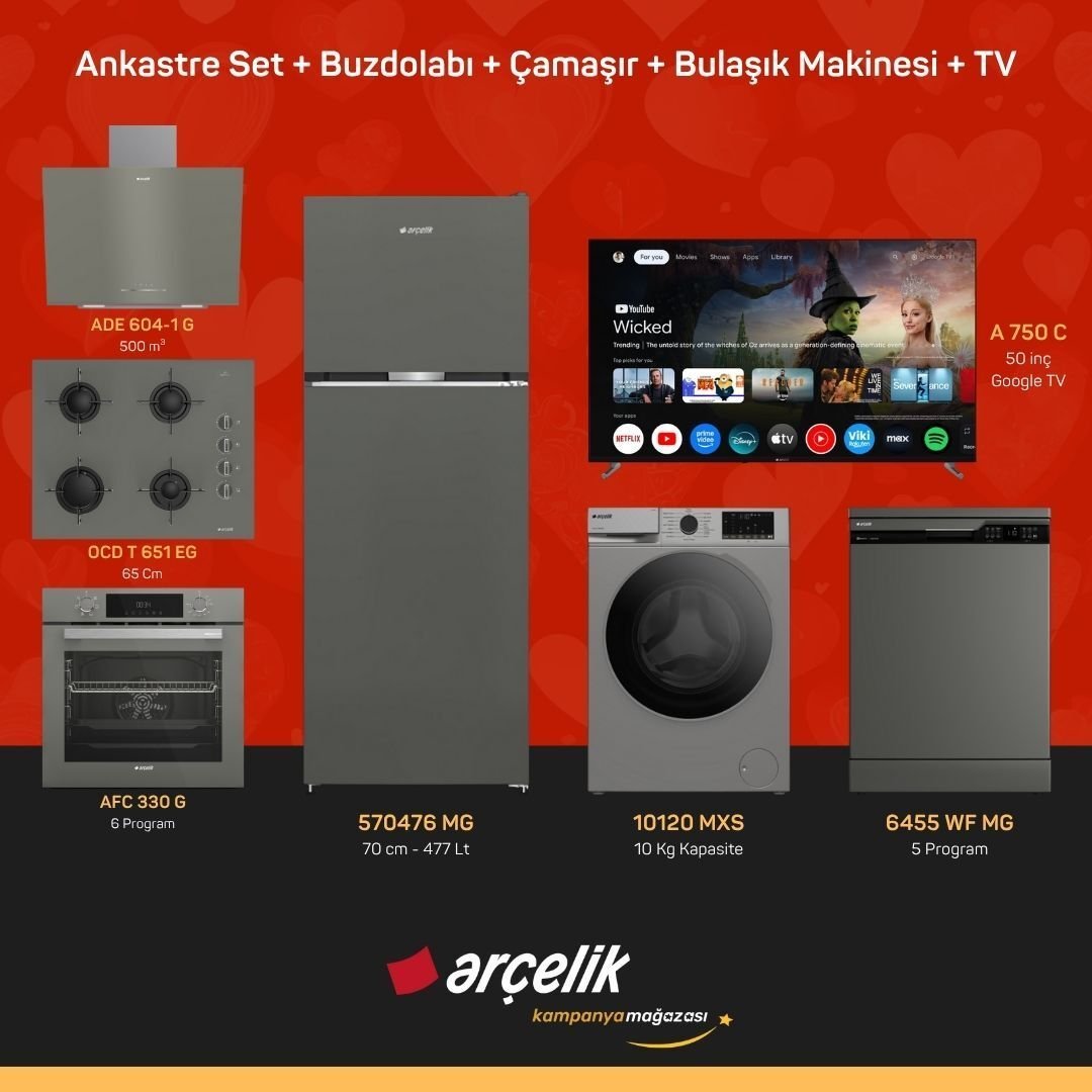 ARÇELİK 7'li Çeyiz Paketi ( 570476 MG - 10120 MXS - 6455 WF MG - A 750 C - ADE 604-1 G - AFC 330 G - OCD T 651 EG )