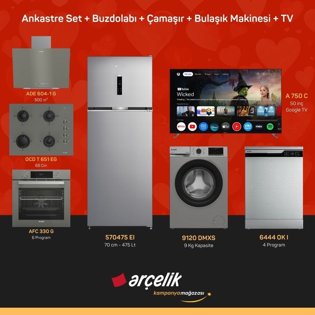 ARÇELİK 7'li Çeyiz Paketi ( 570475 EI - 9120 DMXS - 6444 OK I - A 750 C - ADE 604-1 G - AFC 330 G - OCD T 651 EG )