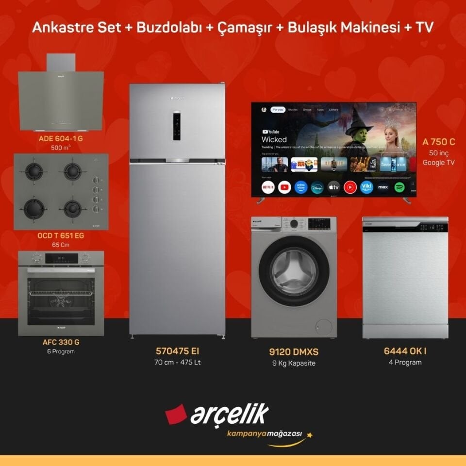 ARÇELİK 7'li Çeyiz Paketi ( 570475 EI - 9120 DMXS - 6444 OK I - A 750 C - ADE 604-1 G - AFC 330 G - OCD T 651 EG )