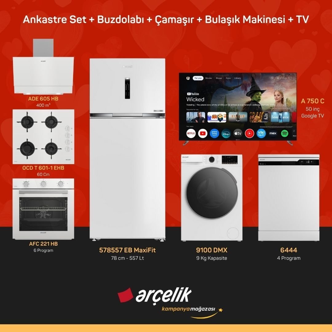 ARÇELİK 7'li Çeyiz Paketi ( 578557 EB MaxiFit - 9100 DMX - 6444 - A 750 C - ADE 605 HB - AFC 221 HB - OCD T 601-1 EHB )