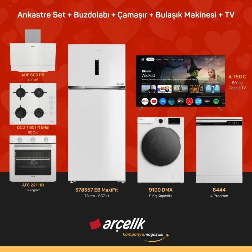 ARÇELİK 7'li Çeyiz Paketi ( 578557 EB MaxiFit - 9100 DMX - 6444 - A 750 C - ADE 605 HB - AFC 221 HB - OCD T 601-1 EHB )