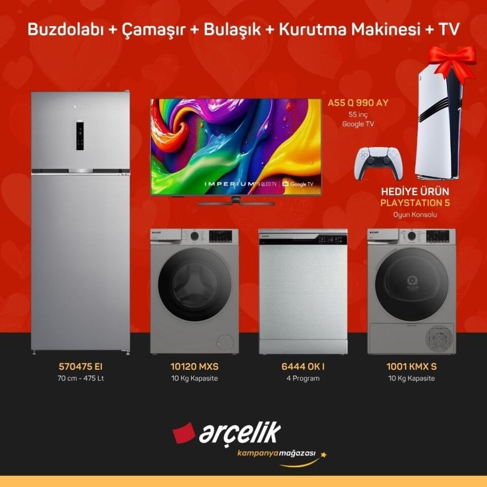 ARÇELİK Playstation Hediyeli Çeyiz Paketleri ( 570475 EI - 10120 MXS - 6444 OK I - 1001 KMX S - A55 Q 990 AY - PS5 )
